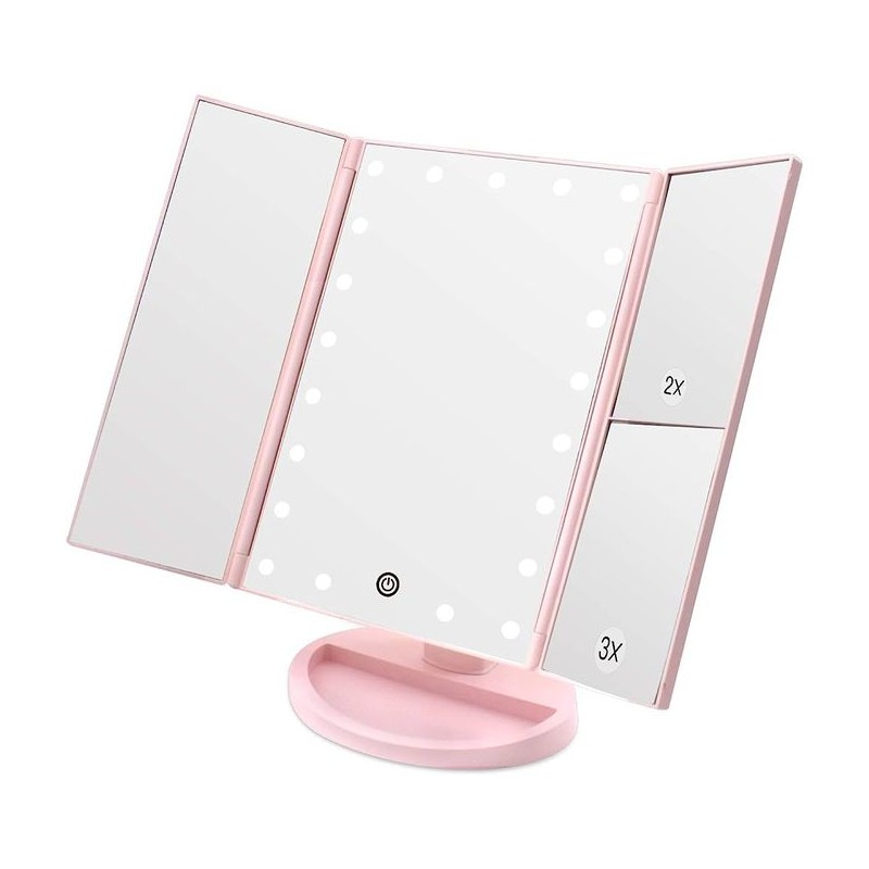 Miroir de Maquillage avec 22 LED - Rose